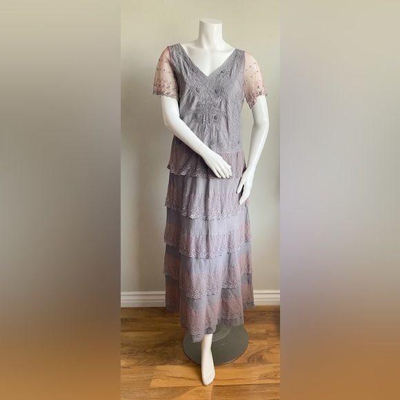 Sundance Linen Floral Embroidered Lace Maxi Dress Cottage Peasant Boho Tribal 4 - Picture 3 of 11